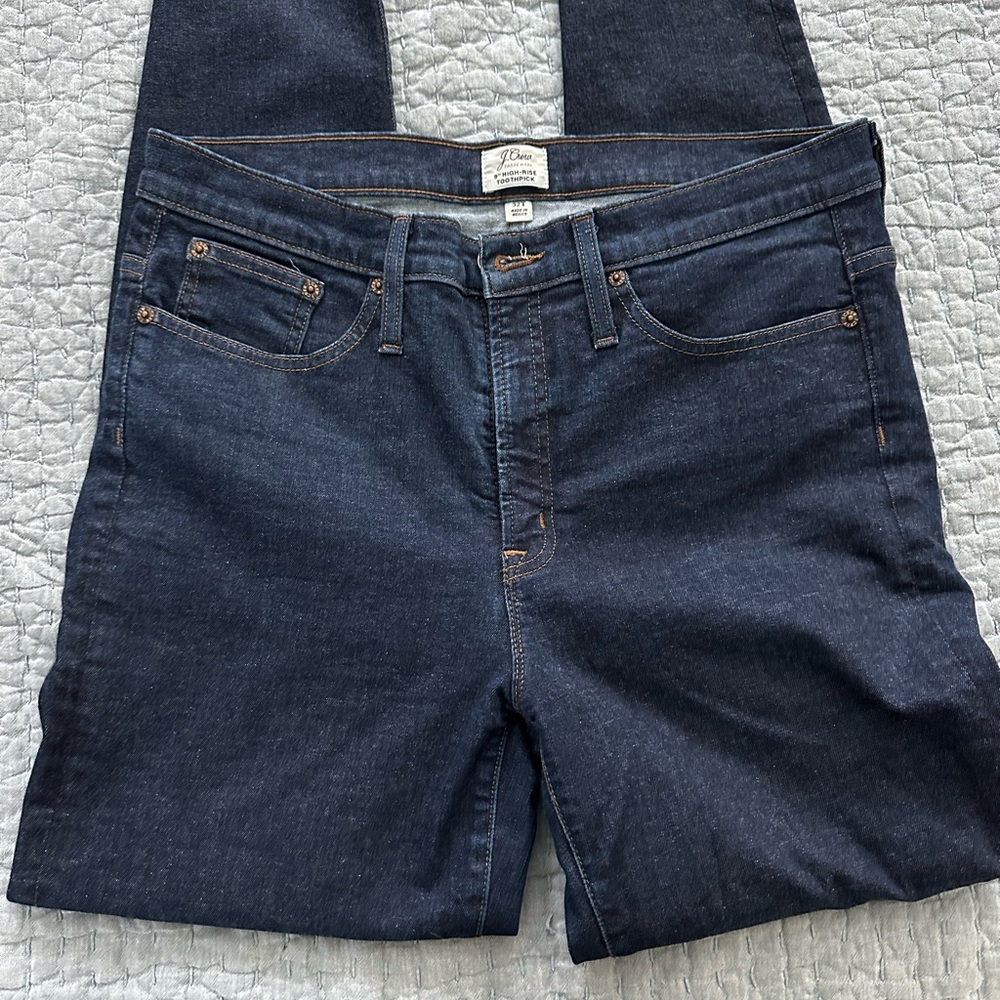 J. Crew Women’s 9” High Rise Toothpick, Dark Indigo Jeans, Size 32
